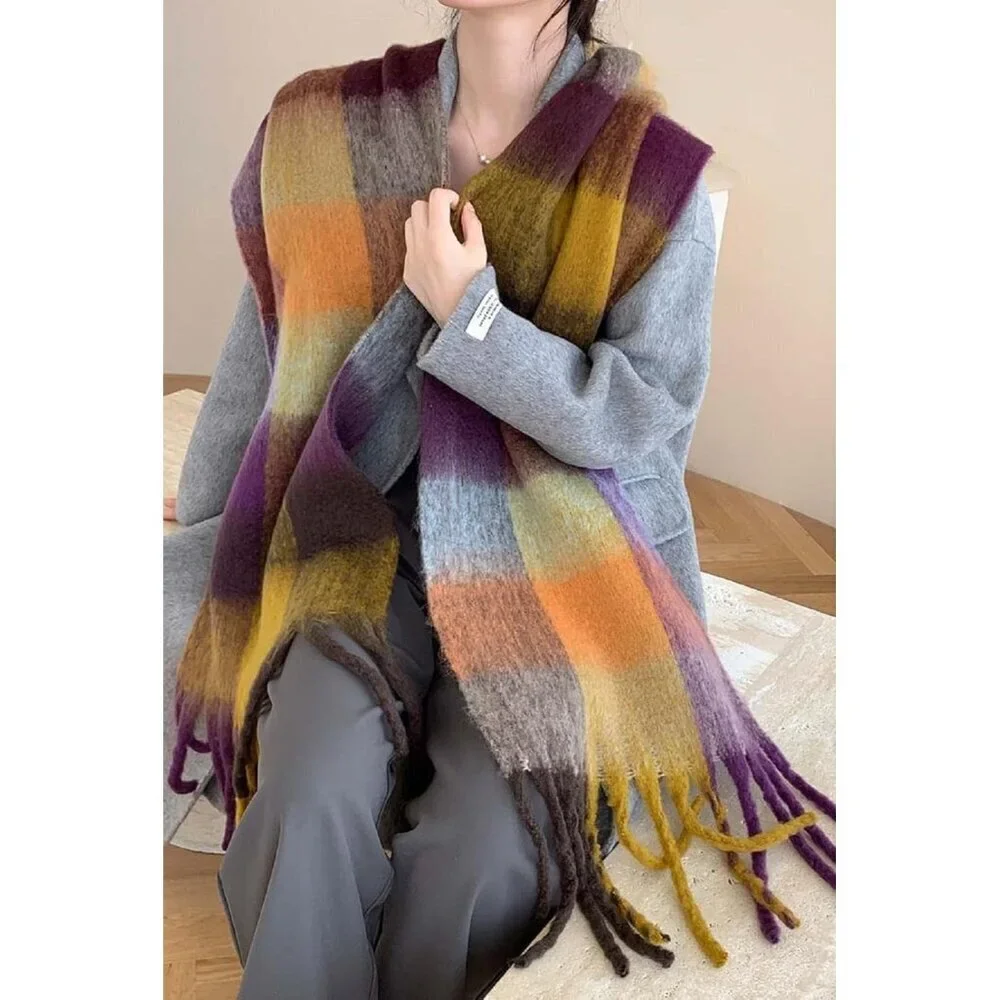 Women's Green Yellow Purple Winter Warm Shawl Cold Weather Thick Blanket Scarf
